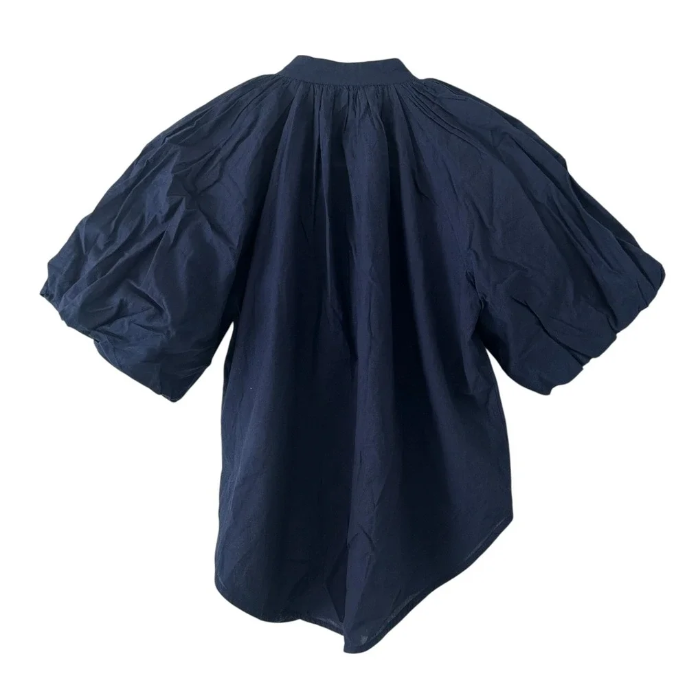 Madewell Women's Shirred Balloon-Sleeve Top Lawn Cotton Voile Blue XXS New